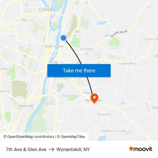 7th Ave & Glen Ave to Wynantskill, NY map