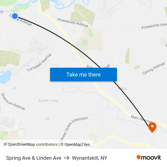 Spring Ave & Linden Ave to Wynantskill, NY map