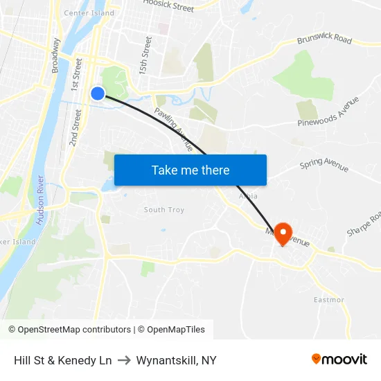 Hill St & Kenedy Ln to Wynantskill, NY map