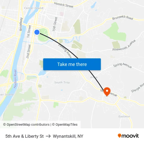5th Ave & Liberty St to Wynantskill, NY map