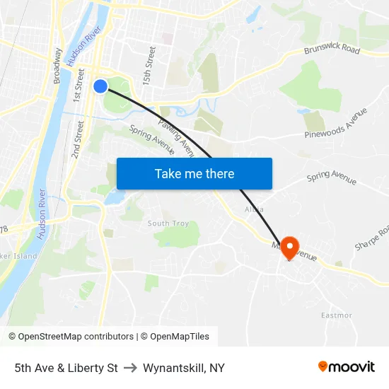 5th Ave & Liberty St to Wynantskill, NY map