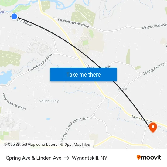 Spring Ave & Linden Ave to Wynantskill, NY map