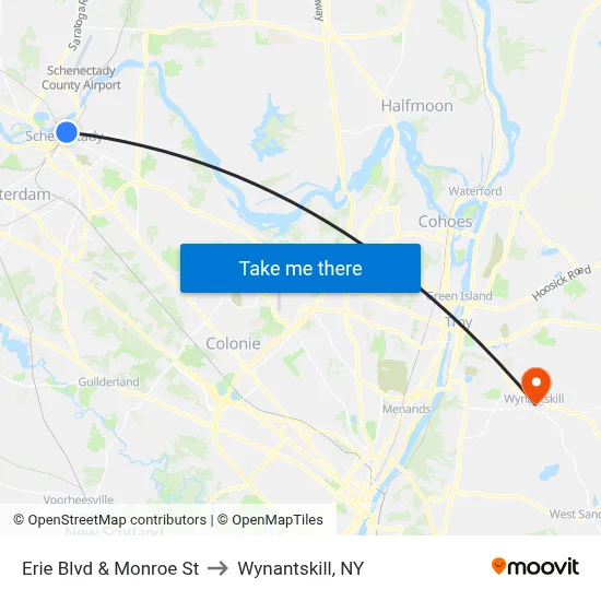Erie Blvd & Monroe St to Wynantskill, NY map
