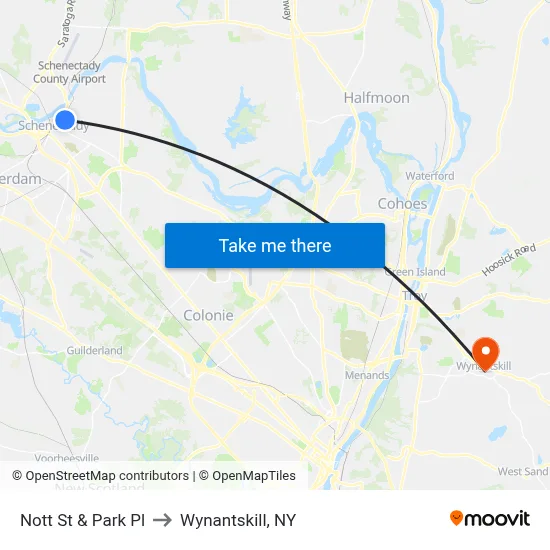 Nott St & Park Pl to Wynantskill, NY map