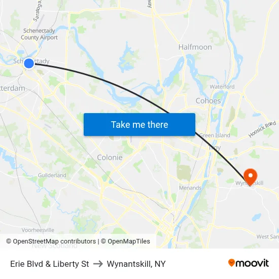 Erie Blvd & Liberty St to Wynantskill, NY map