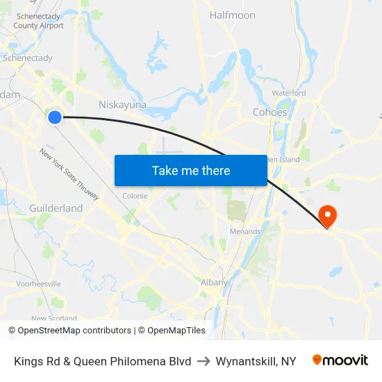 Kings Rd & Queen Philomena Blvd to Wynantskill, NY map