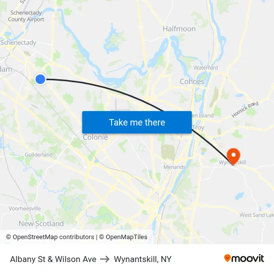 Albany St & Wilson Ave to Wynantskill, NY map
