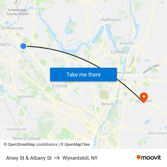 Alvey St & Albany St to Wynantskill, NY map