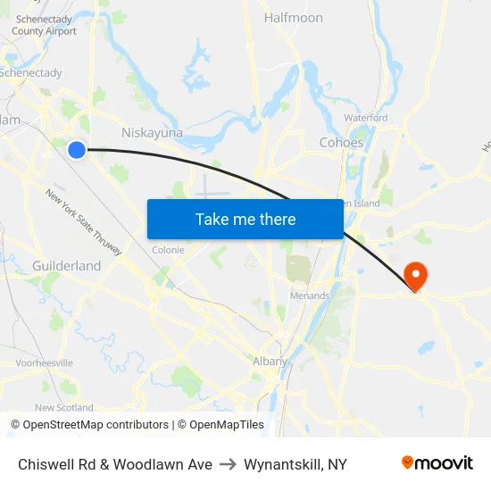 Chiswell Rd & Woodlawn Ave to Wynantskill, NY map