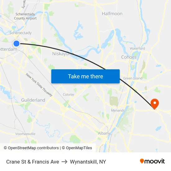 Crane St & Francis Ave to Wynantskill, NY map