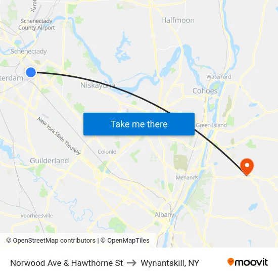 Norwood Ave & Hawthorne St to Wynantskill, NY map