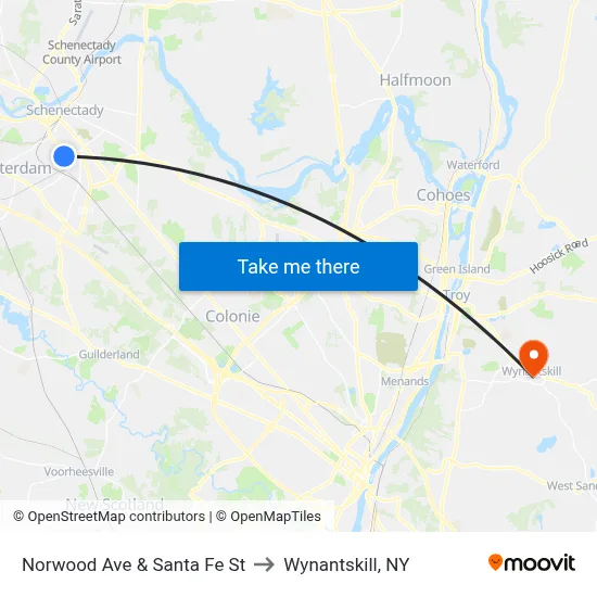 Norwood Ave & Santa Fe St to Wynantskill, NY map