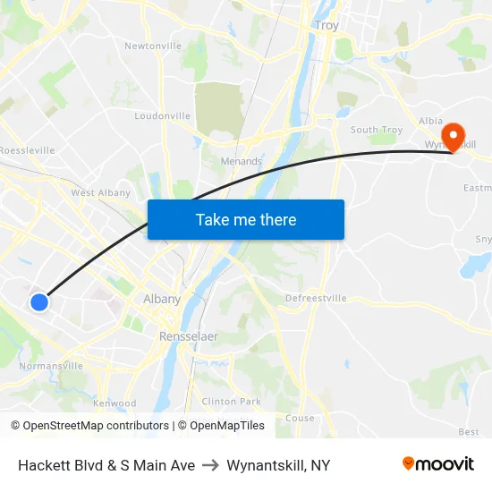 Hackett Blvd & S Main Ave to Wynantskill, NY map