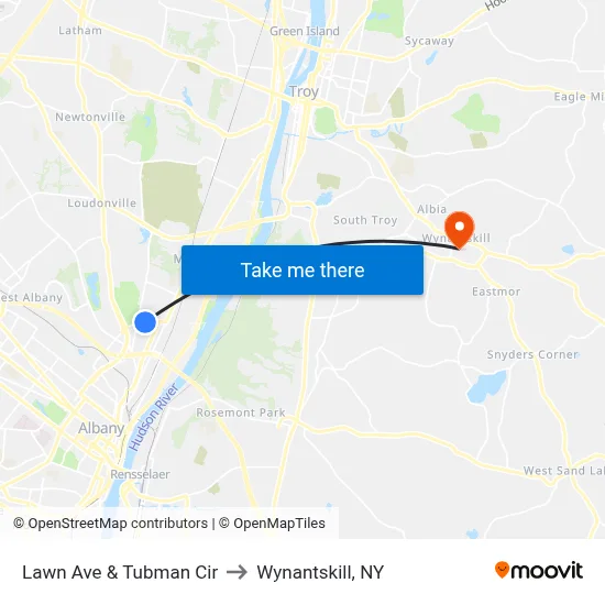 Lawn Ave & Tubman Cir to Wynantskill, NY map