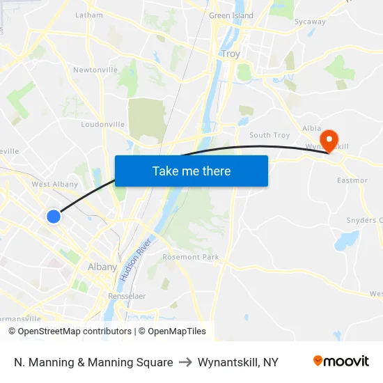 N. Manning & Manning Square to Wynantskill, NY map