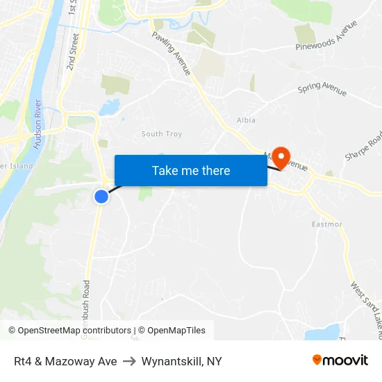 Rt4 & Mazoway Ave to Wynantskill, NY map