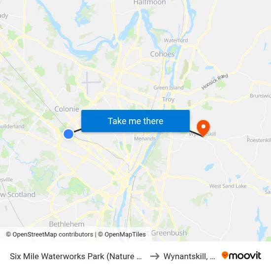 Six Mile Waterworks Park (Nature Bus) to Wynantskill, NY map
