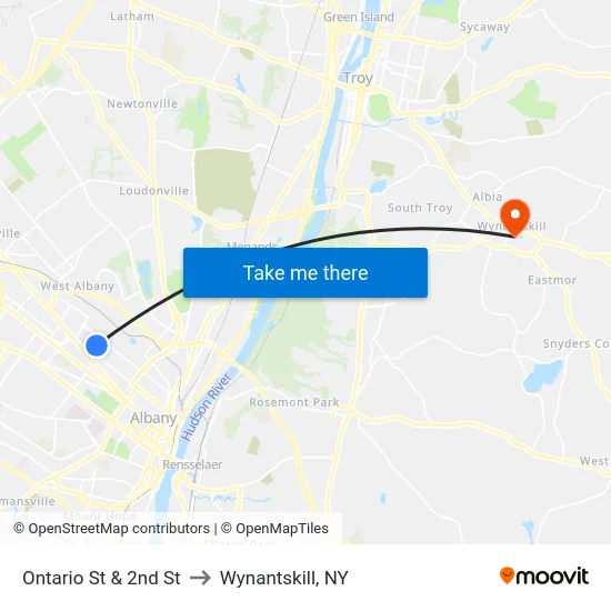 Ontario St & 2nd St to Wynantskill, NY map