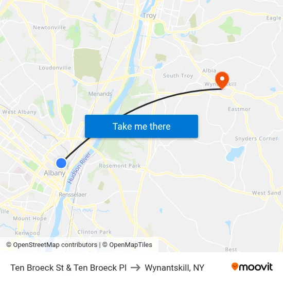 Ten Broeck St & Ten Broeck Pl to Wynantskill, NY map