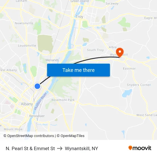 N. Pearl St & Emmet St to Wynantskill, NY map