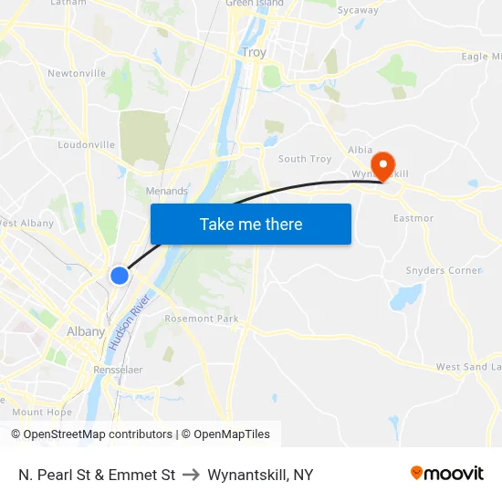 N. Pearl St & Emmet St to Wynantskill, NY map
