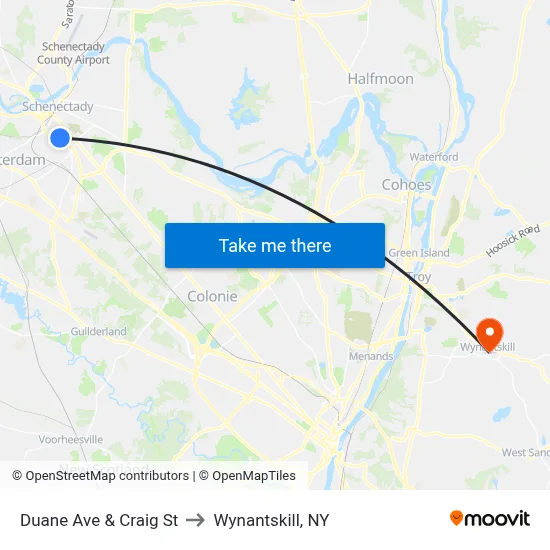 Duane Ave & Craig St to Wynantskill, NY map