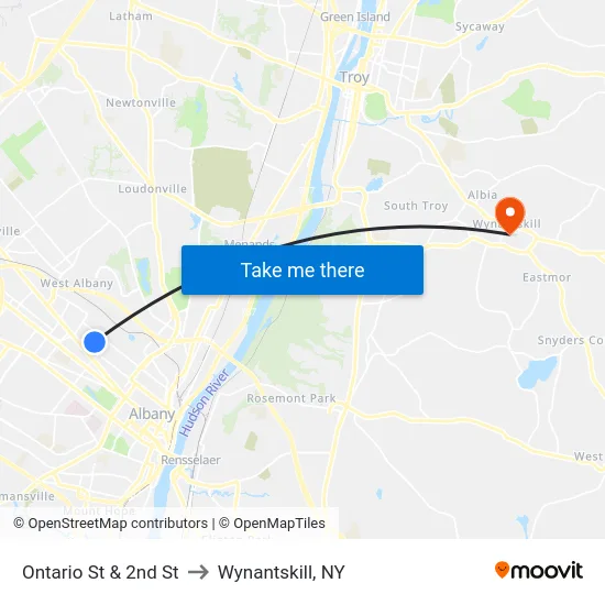 Ontario St & 2nd St to Wynantskill, NY map