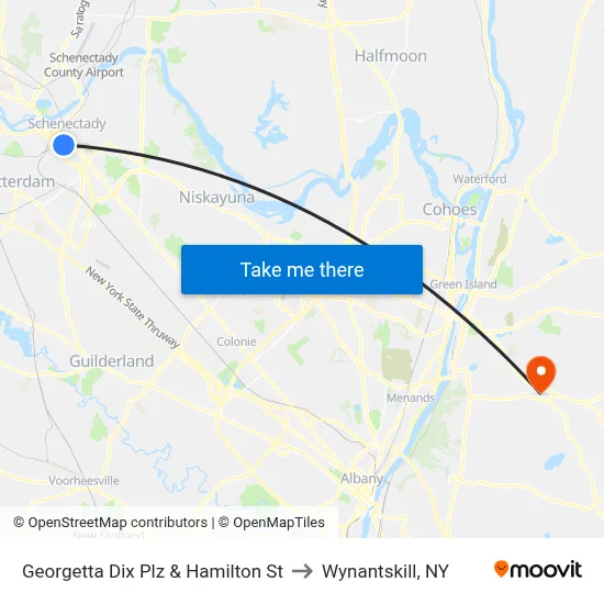 Georgetta Dix Plz & Hamilton St to Wynantskill, NY map