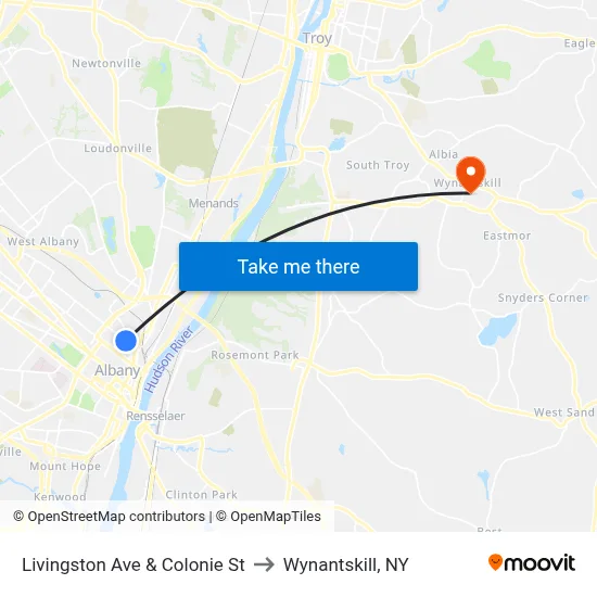 Livingston Ave & Colonie St to Wynantskill, NY map