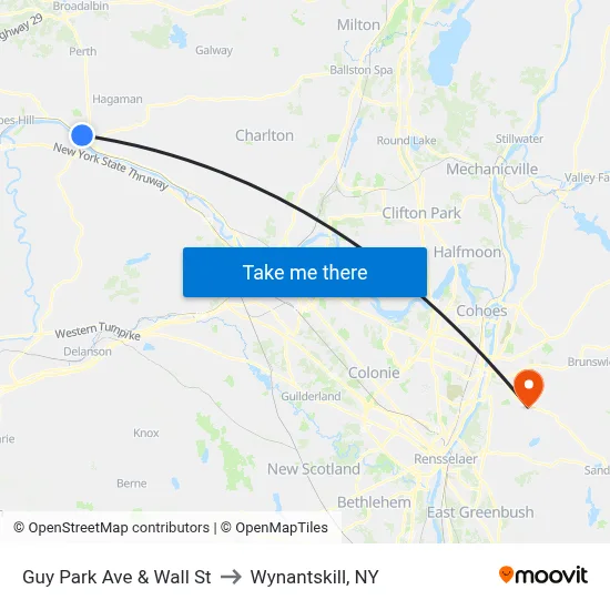 Guy Park Ave & Wall St to Wynantskill, NY map