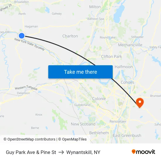 Guy Park Ave & Pine St to Wynantskill, NY map