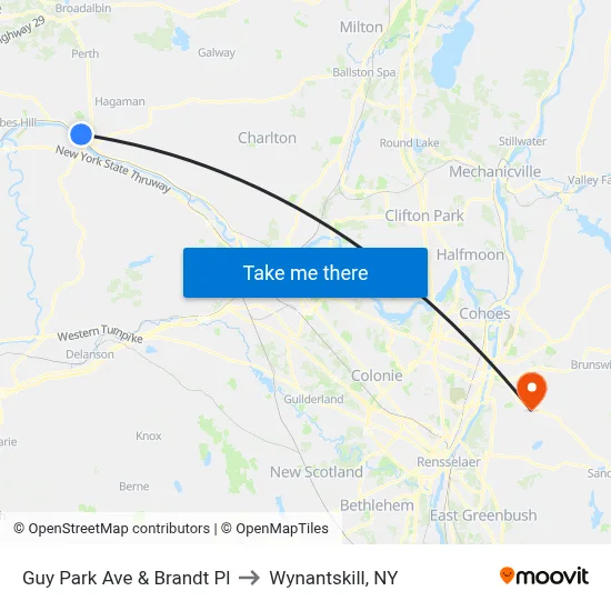 Guy Park Ave & Brandt Pl to Wynantskill, NY map