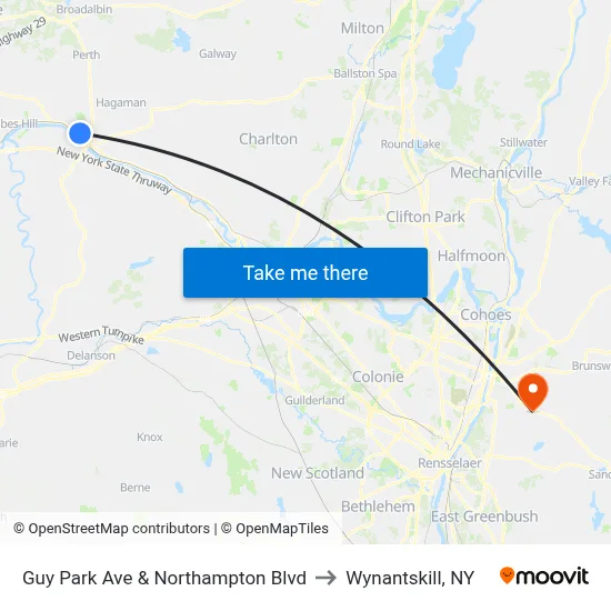 Guy Park Ave & Northampton Blvd to Wynantskill, NY map