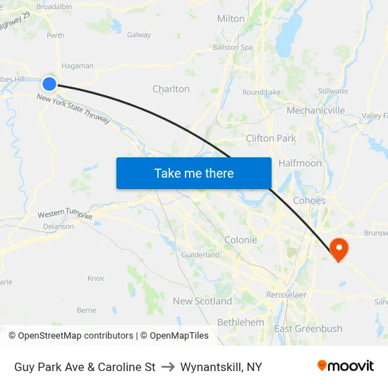 Guy Park Ave & Caroline St to Wynantskill, NY map