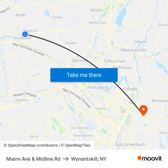 Miami Ave & Midline Rd to Wynantskill, NY map