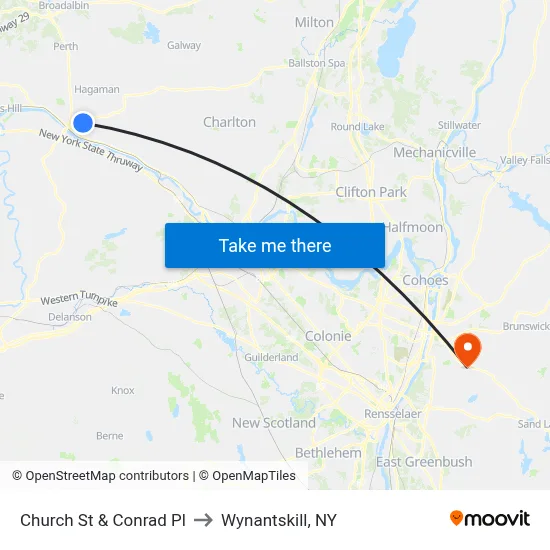 Church St & Conrad Pl to Wynantskill, NY map