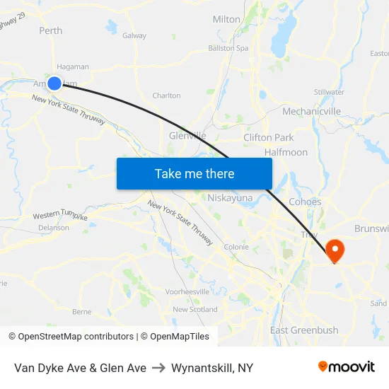 Van Dyke Ave & Glen Ave to Wynantskill, NY map