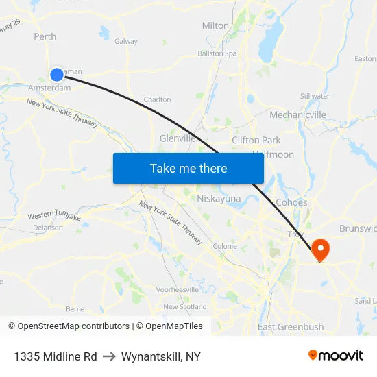 1335 Midline Rd to Wynantskill, NY map