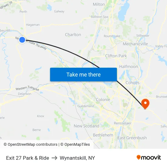 Exit 27 Park & Ride to Wynantskill, NY map