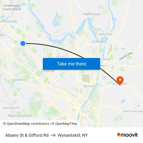 Albany St & Gifford Rd to Wynantskill, NY map