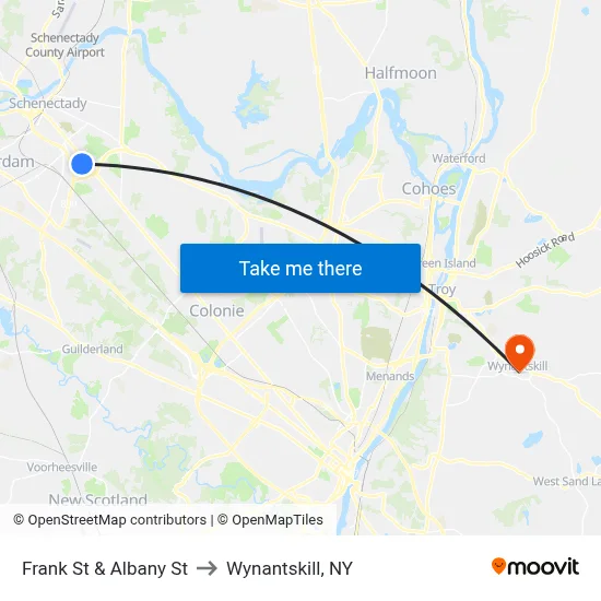 Frank St & Albany St to Wynantskill, NY map