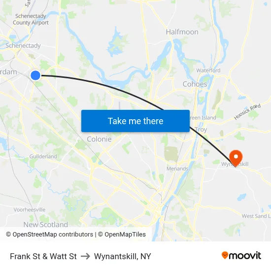 Frank St & Watt St to Wynantskill, NY map
