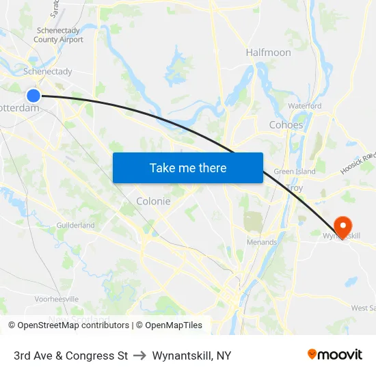 3rd Ave & Congress St to Wynantskill, NY map