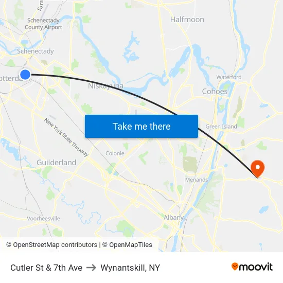 Cutler St & 7th Ave to Wynantskill, NY map