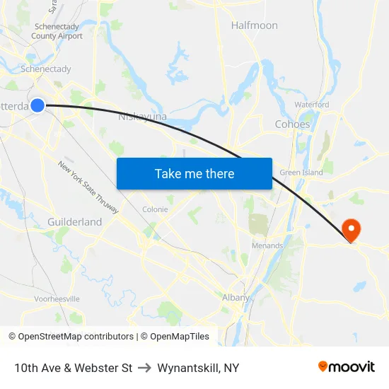 10th Ave & Webster St to Wynantskill, NY map