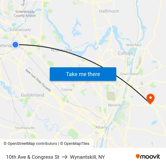 10th Ave & Congress St to Wynantskill, NY map