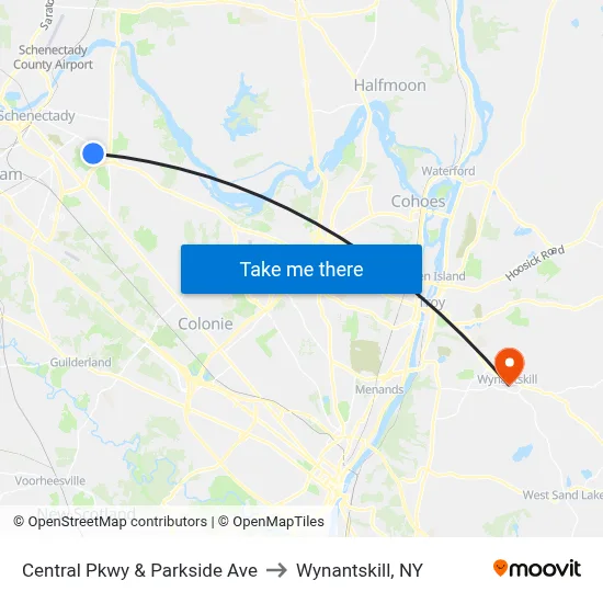 Central Pkwy & Parkside Ave to Wynantskill, NY map