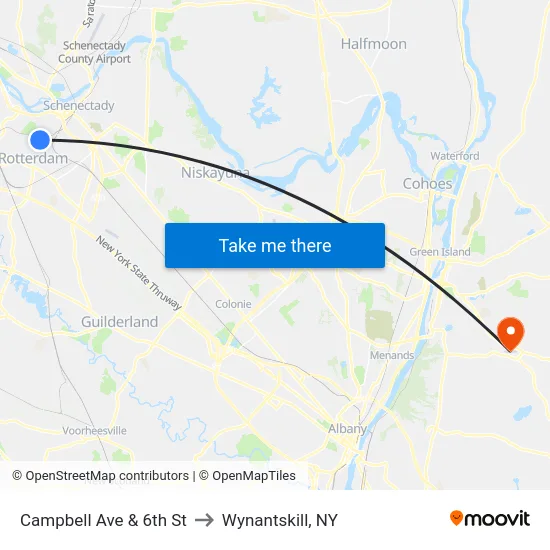 Campbell Ave & 6th St to Wynantskill, NY map
