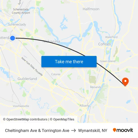Cheltingham Ave & Torrington Ave to Wynantskill, NY map