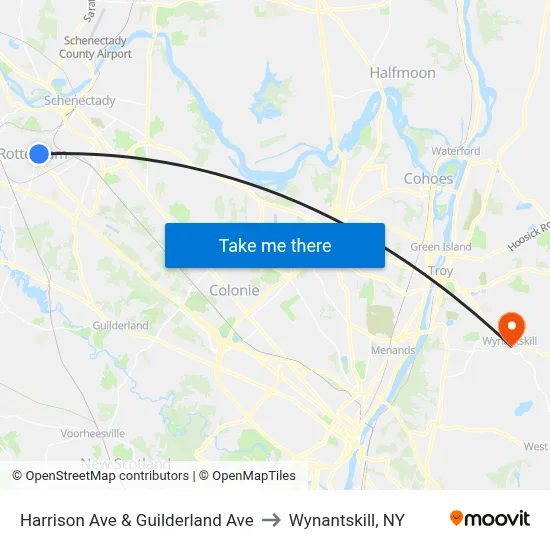 Harrison Ave & Guilderland Ave to Wynantskill, NY map
